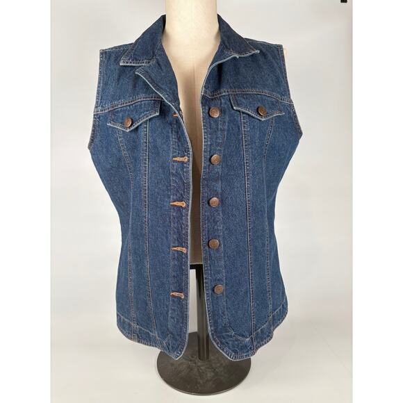 Vintage Bill Blass Denim Vest Western Blue Jean Button Up Pockets 80s 90s Y2k M - Picture 6 of 11